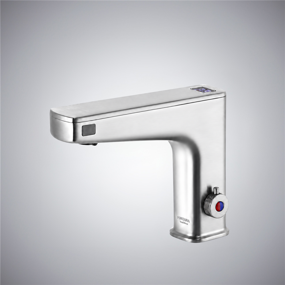 Fontana Quarto Chrome 2-in-1 Touchless Bathroom Faucet â€“ Automatic Sensor Water Tap with Soap & Sanitizer Dispenser