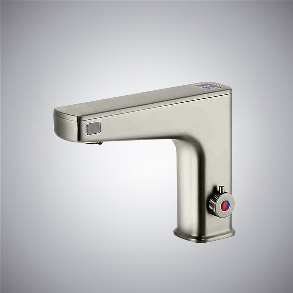 Fontana Quarto Gun Metal Gray 2-in-1 Touchless Bathroom Faucet â€“ Automatic Sensor Water Tap with Soap & Sanitizer Dispenser