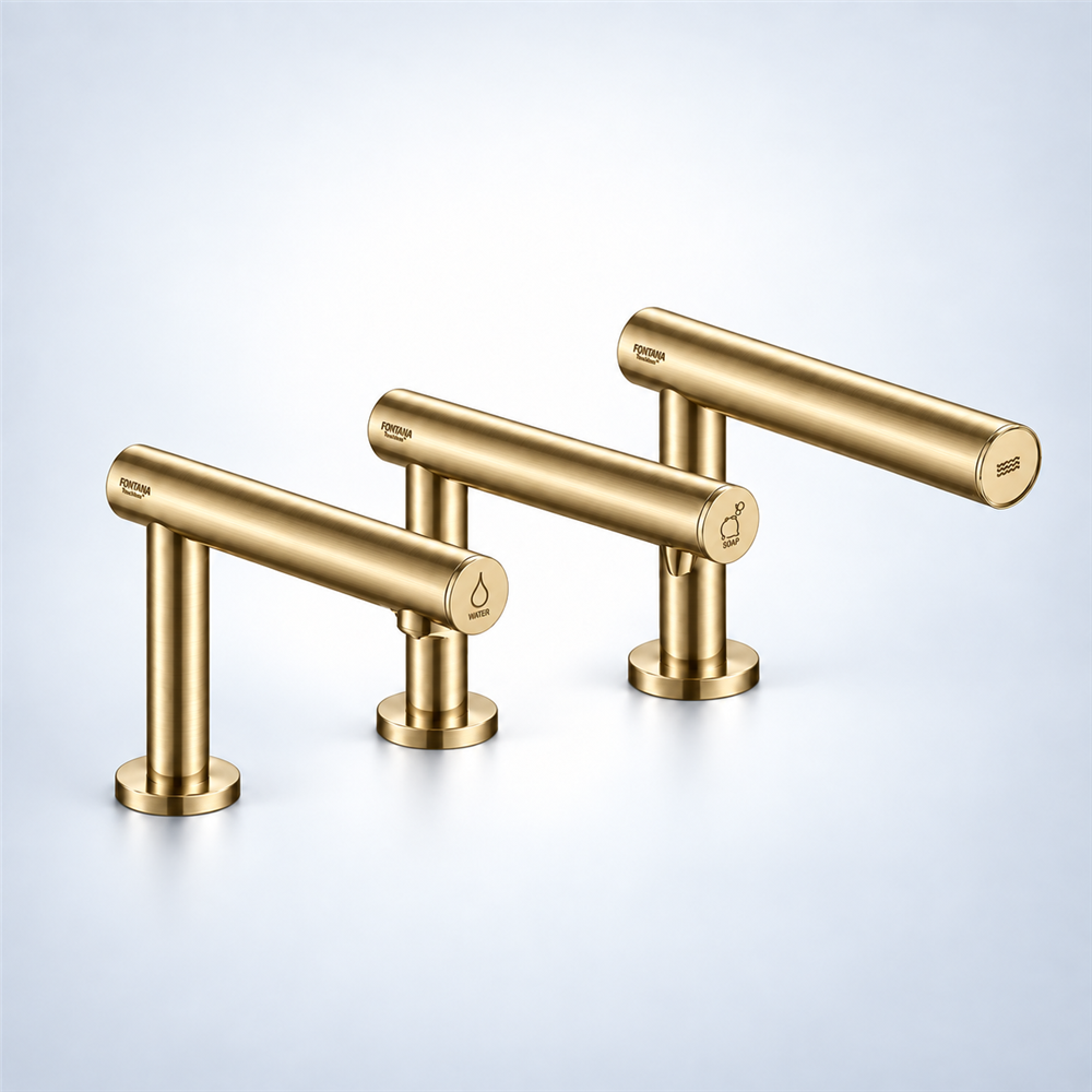Fontana Varzo Brushed Gold 3-in 1 Touchless Faucet â€“ Automatic Soap Dispenser, Water Tap & Hand Dryer
