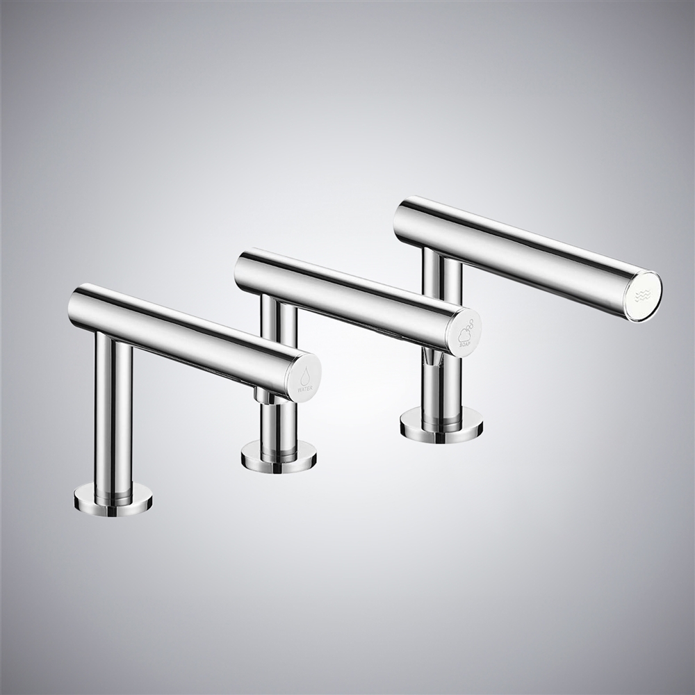Fontana Varzo Chrome 3-in 1 Touchless Faucet â€“ Automatic Soap Dispenser, Water Tap & Hand Dryer