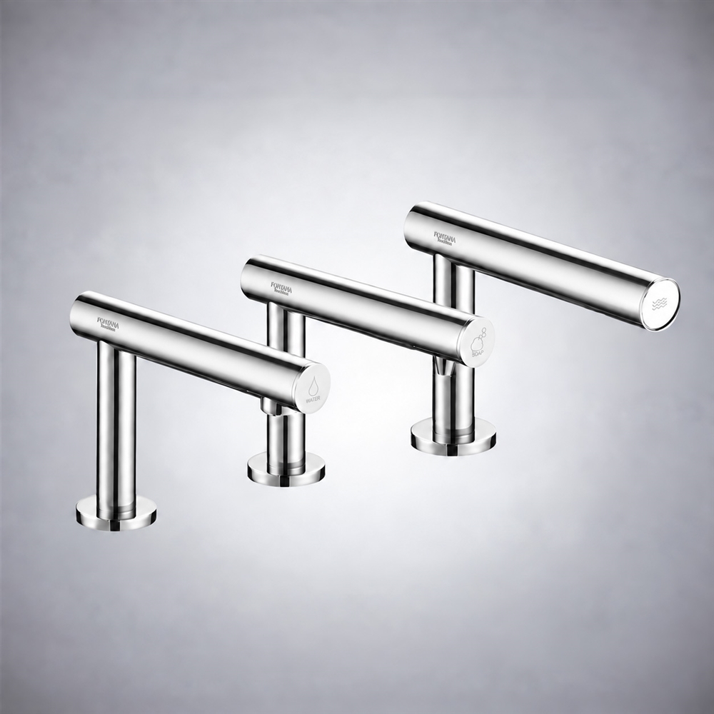 Fontana Varzo Chrome 3-in 1 Touchless Faucet â€“ Automatic Soap Dispenser, Water Tap & Hand Dryer