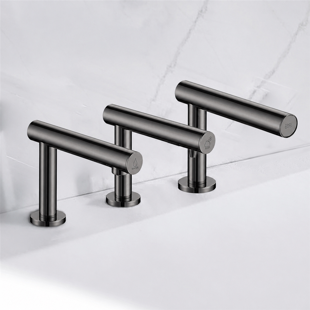 Fontana Varzo Gun Metal Gray 3-in 1 Touchless Faucet â€“ Automatic Soap Dispenser, Water Tap & Hand Dryer