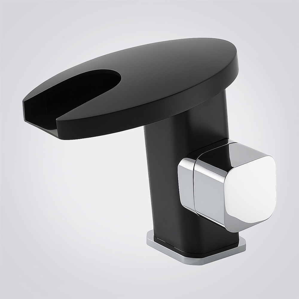 FontanaEcoWave Matte Black Single Hole Waterfall LED Basin Faucet