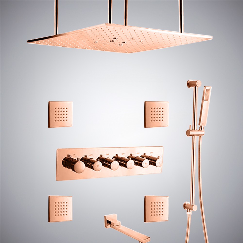 Fontana Luxury Ceiling Shower Set LED Rainfall Shower System Set in Rose Gold