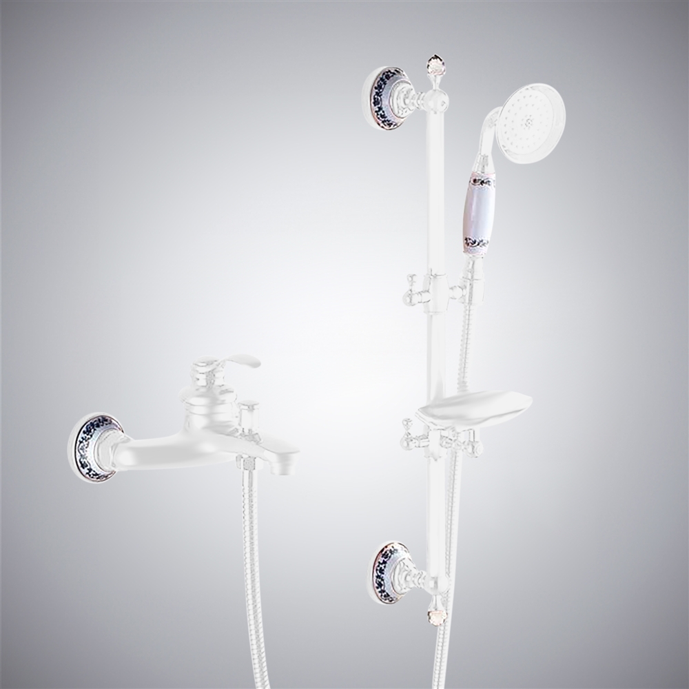 Fontana Sassari Wall Mount Shower Set With Soap Dish In  Matte White Finish