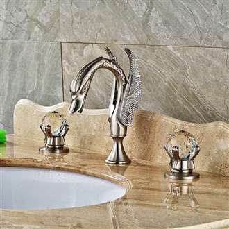 Milan Brushed Nickel Swan Shaped Dual Handle Bathroom Sink Faucet