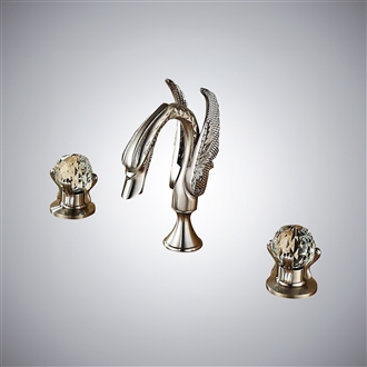 Milan Brushed Nickel Swan Shaped Dual Handle Bathroom Sink Faucet