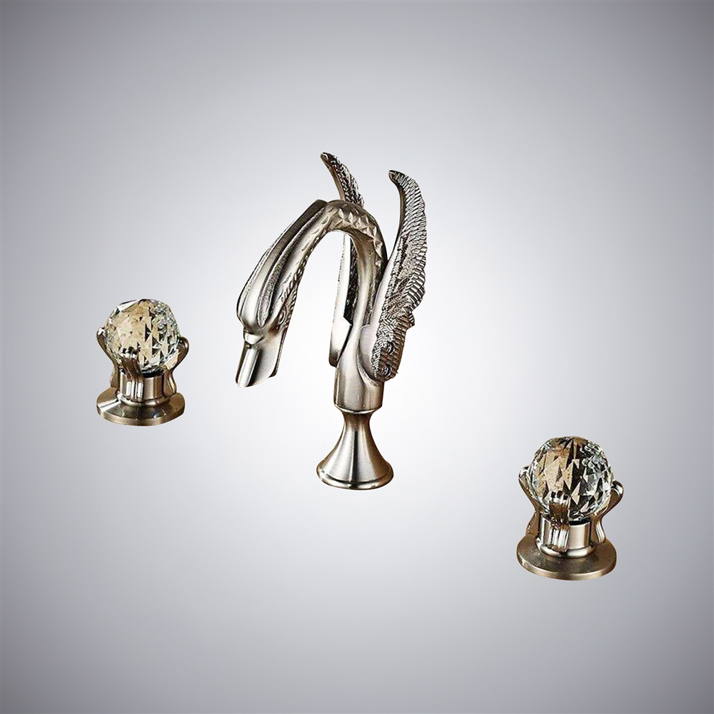 Milan Brushed Nickel Swan Shaped Dual Handle Bathroom Sink Faucet