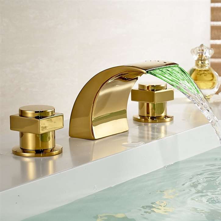 Fontana Campinas Gold Polished LED Waterfall Bathroom Sink Faucet