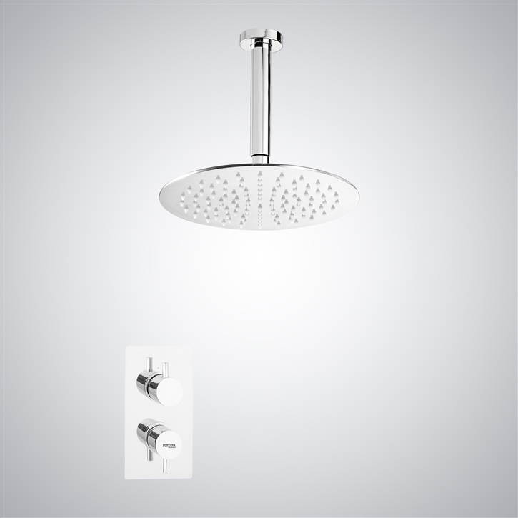 Fontana Matte White Round Shape Shower Head with Built-in Thermostatic Valve Shower Mixer