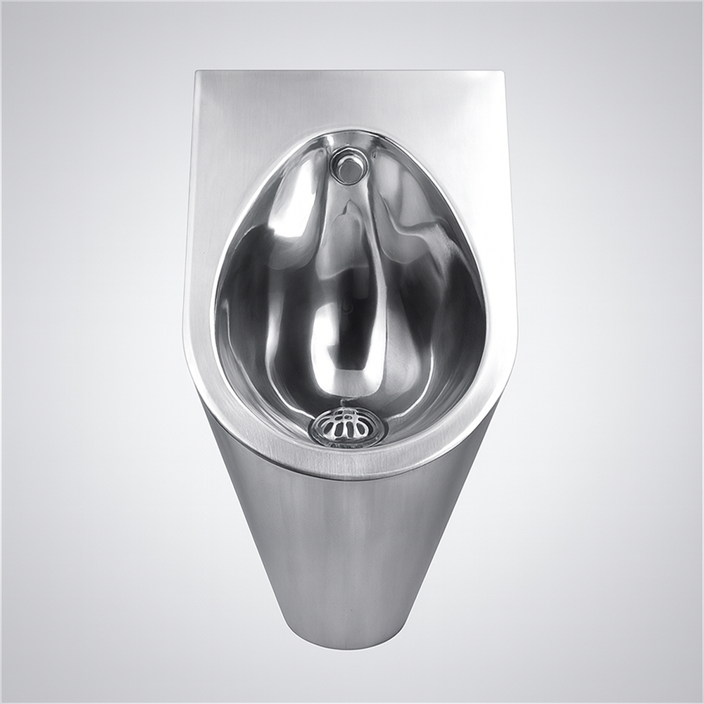 FontanaSan Silver Edition automatic flush urinal — stainless body, front view (FS9002SL)