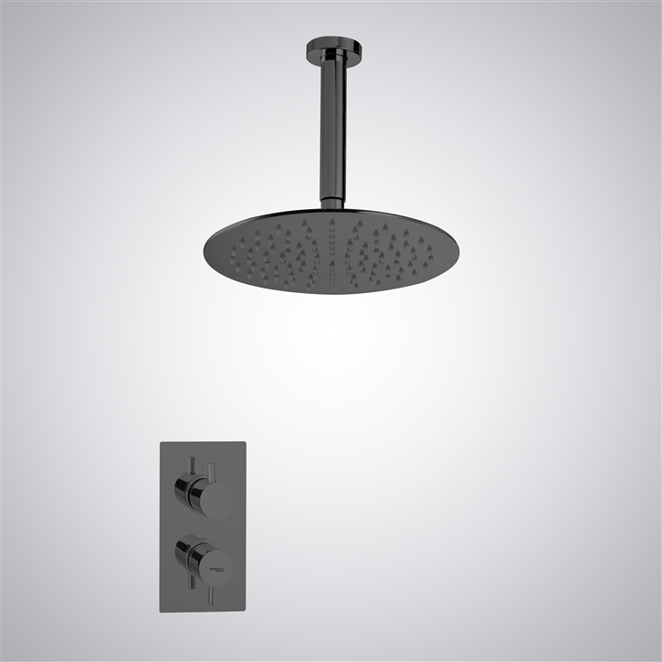 Fontana Matte Black Shower Set Ultra-Thin Shower Head With a Built-in Thermostatic Mixer