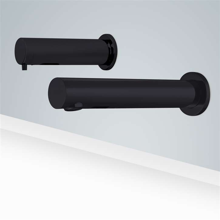 Fontana Rio Matte Black Finish Commercial Wall Mount Dual Automatic Sensor Faucet with Sensor Soap Dispenser