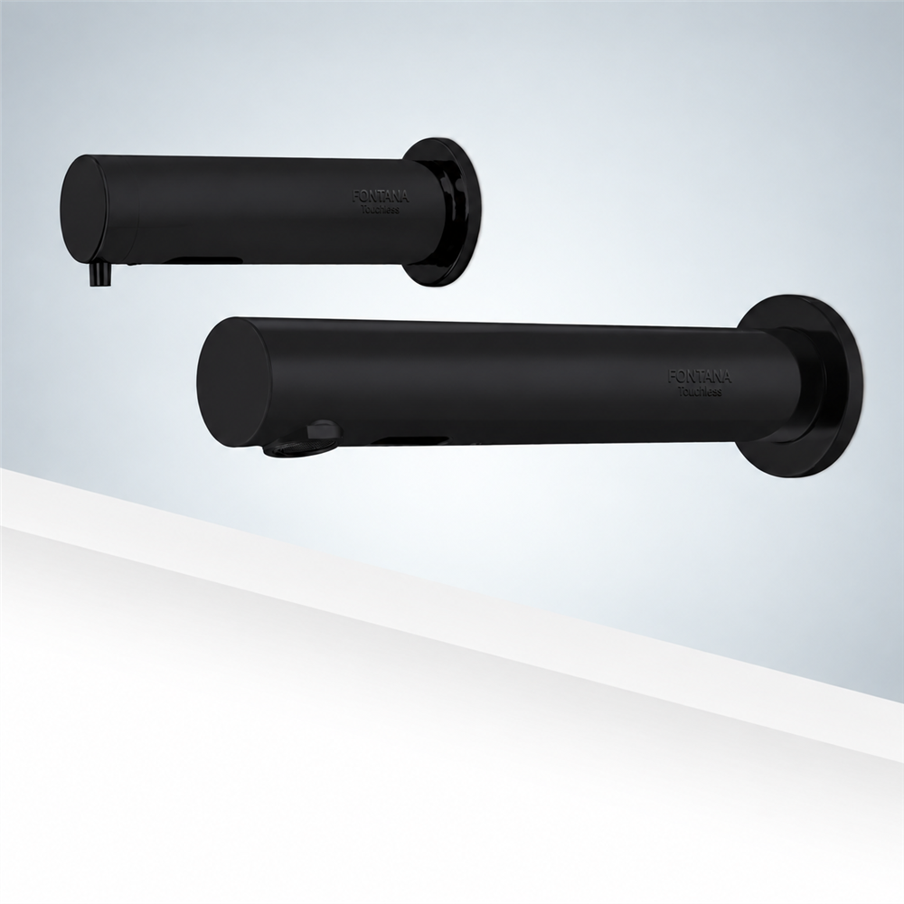 Fontana Rio Matte Black Finish Commercial Wall Mount Dual Automatic Sensor Faucet with Sensor Soap Dispenser