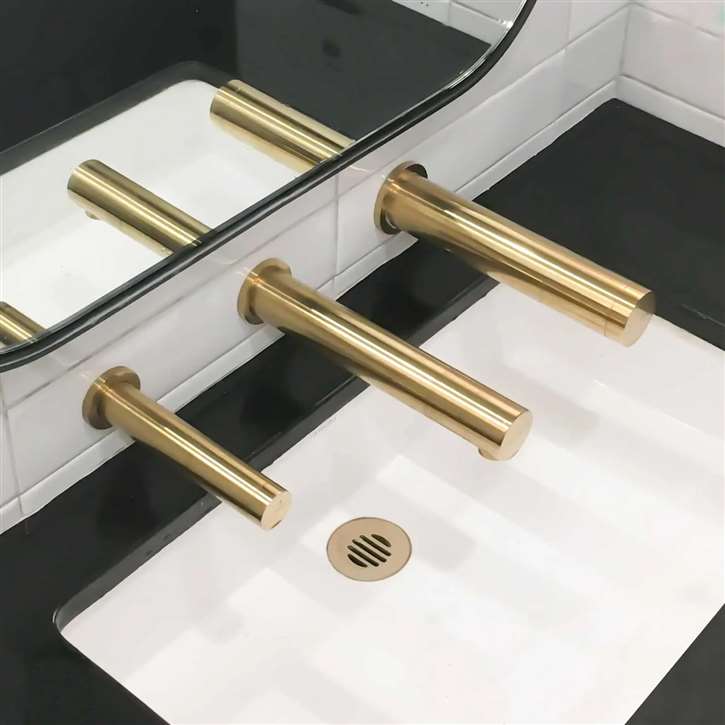 Fontana Wallmount Gold Finish Automatic Commercial Triple Sensor Touchless Faucet and Soap Dispenser with Hand Dryer