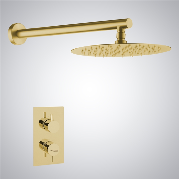 Fontana Brushed Gold Ultra-Thin Shower Head With Thermostatic Shower Mixer
