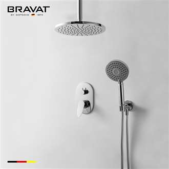 Bravat New Chrome Round Shower-head Ceiling Mount with Hand Shower