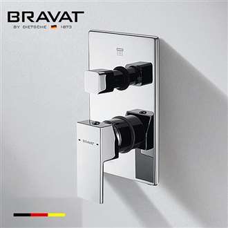 Bravat Shower Mixer Valve Style Square Chrome Dual Handle Wall Mount Faucet