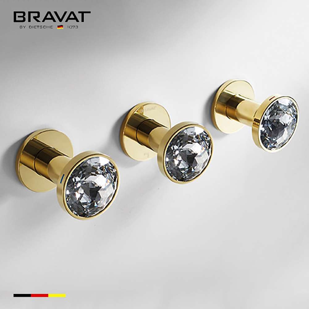 Bravat Crystal Gold Three-Hole Bathroom Shower Mixer