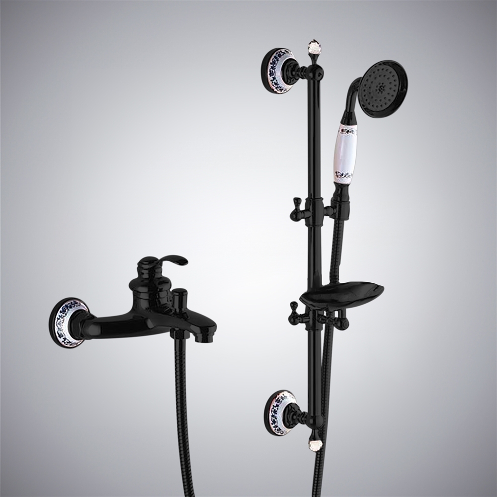 Fontana Sassari Wall Mount Shower Set With Soap Dish In  Matte Black Finish