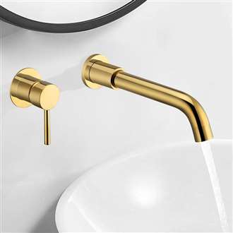 Fontana Milan Single Lever Wall Mount Shiny Gold 8.27" (210MM) Commercial Sink Tap 