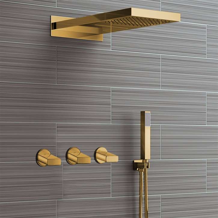 Fontana Reno Wall Mounted Gold Rainfall Mixer Shower Set