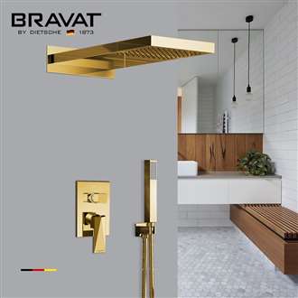 Bravat Contemporary Wall Mount Gold Rainfall Mixer Shower Set