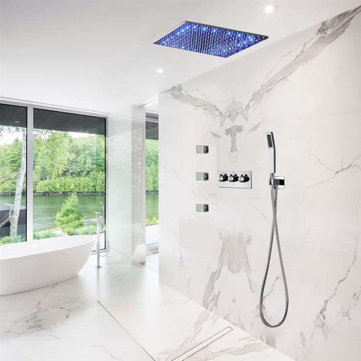 Chrome LED rainfall shower-head installation reference