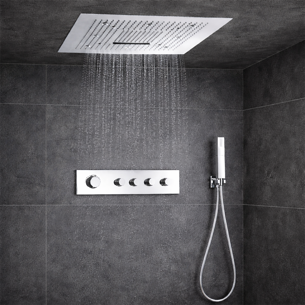 Platinum thermostatic ceiling-mounted rainfall shower installation planning