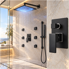 Fontana  FS9605B Greenwich Showers Hot and Cold Rainfall LED Bathroom Shower with Massage Jets