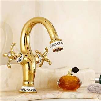 Fontana Peru Double Handle Gold Bathroom Commercial Sink Faucet 