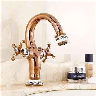 Fontana Peru Double Handle Rose Gold Bathroom Commercial Sink Faucet 