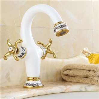 Fontana Peru Double Handle White Bathroom Commercial Sink Faucet 