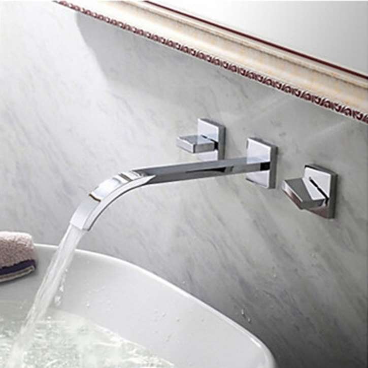 Luxury 3 PCS Chrome Brass Wall Mounted Bathroom Mixer Tap two handles Faucets