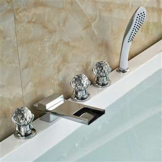 Athenian Crystal Handle Chrome Finish Waterfall Bathtub Faucet with Pullout Handheld Shower