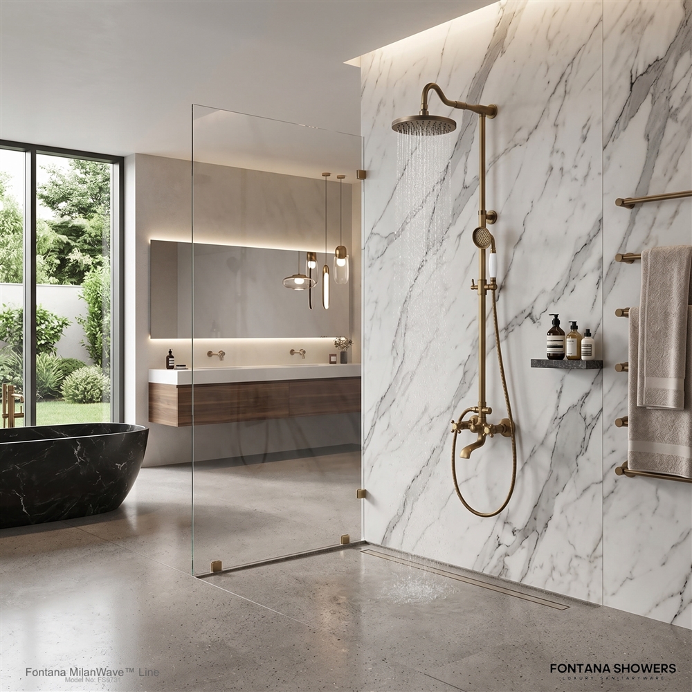 Fontana Milan 8" Antique Brass Rainfall Shower Set A