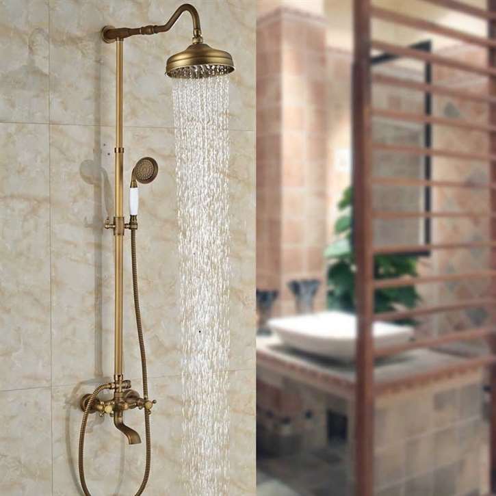 Fontana Milan 8" Antique Brass Rainfall Shower Set C, in luxurious bathroom
