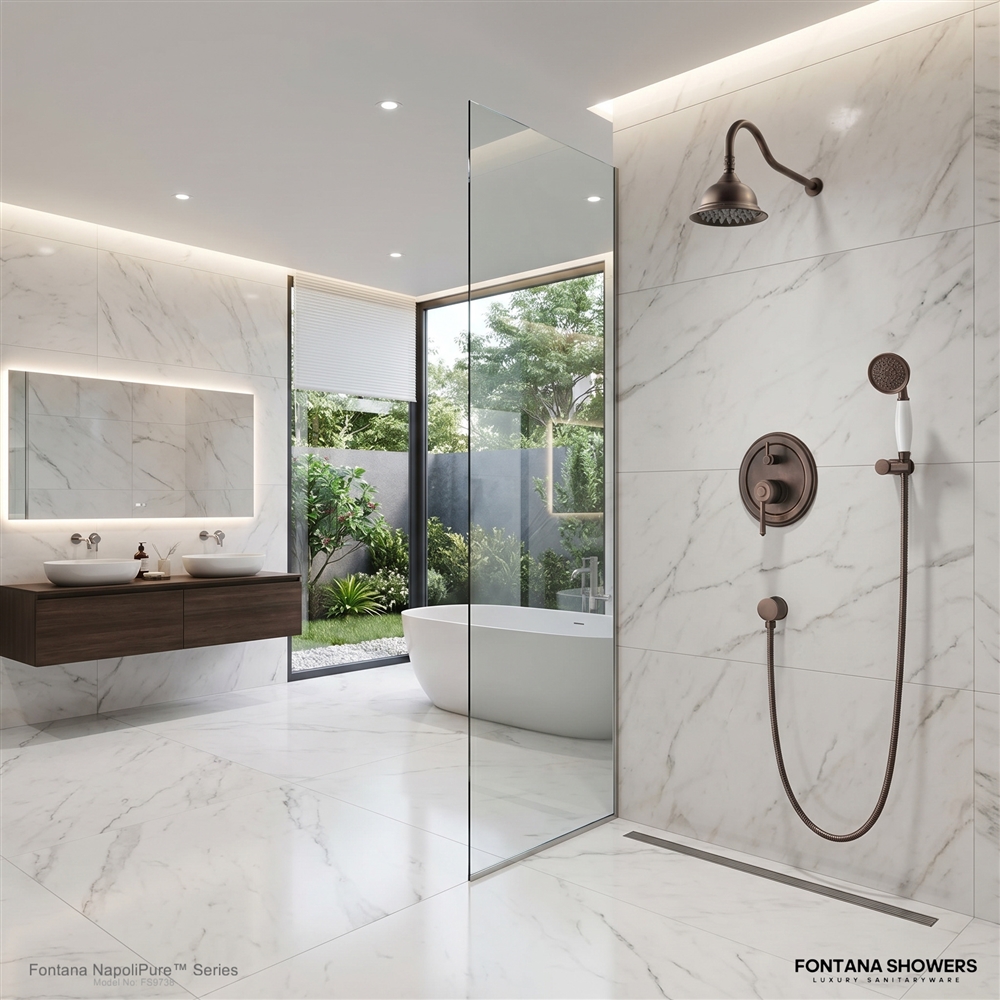 Fontana Napoli 8" Antique Brass Finish Rain Bath Shower Set