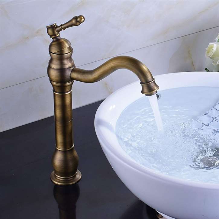 Milan Tall Antique Brass Bathroom Sink Faucet