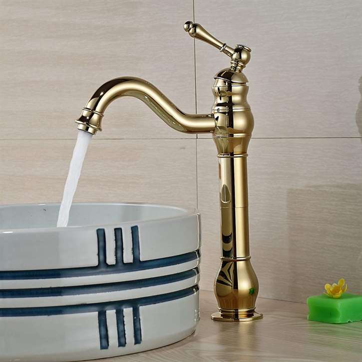 Fontana Milan Tall Single Hole Polished Gold Bathroom Sink Faucet