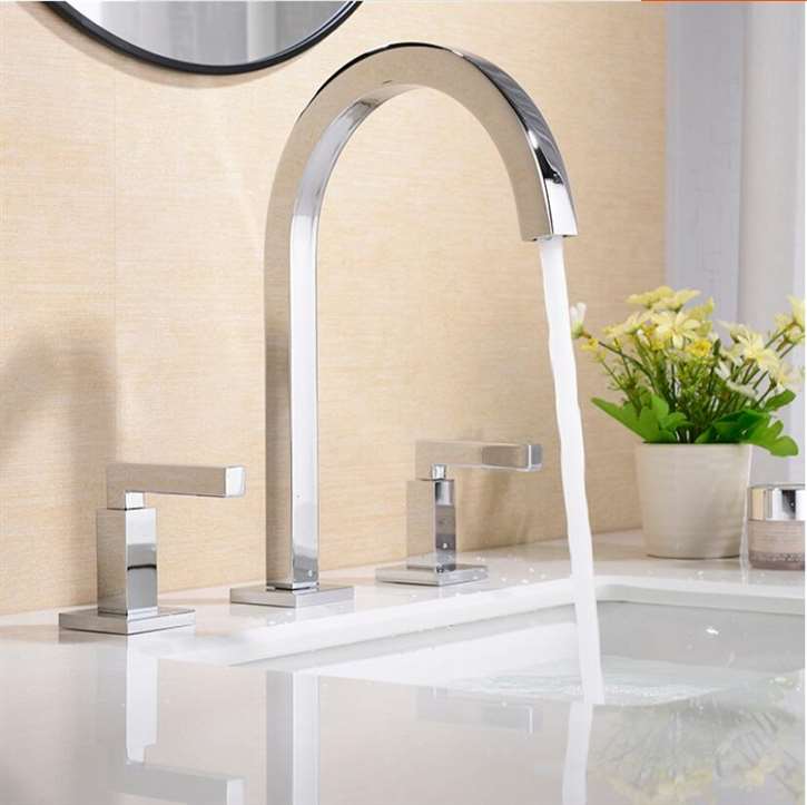 Fontana Lima Chrome Three Hole Widespread Bathroom Sink Faucet
