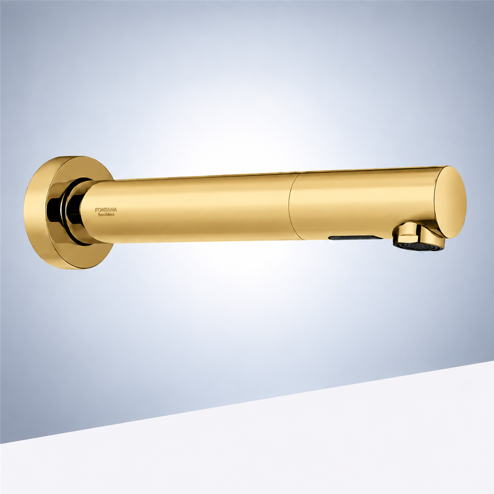Brushed Gold Wall Mount Commercial Bathroom Touchless Faucet
