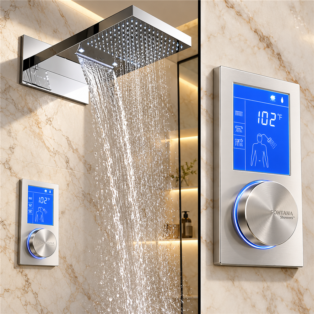 Contemporary Chrome  Finish Led Shower Head