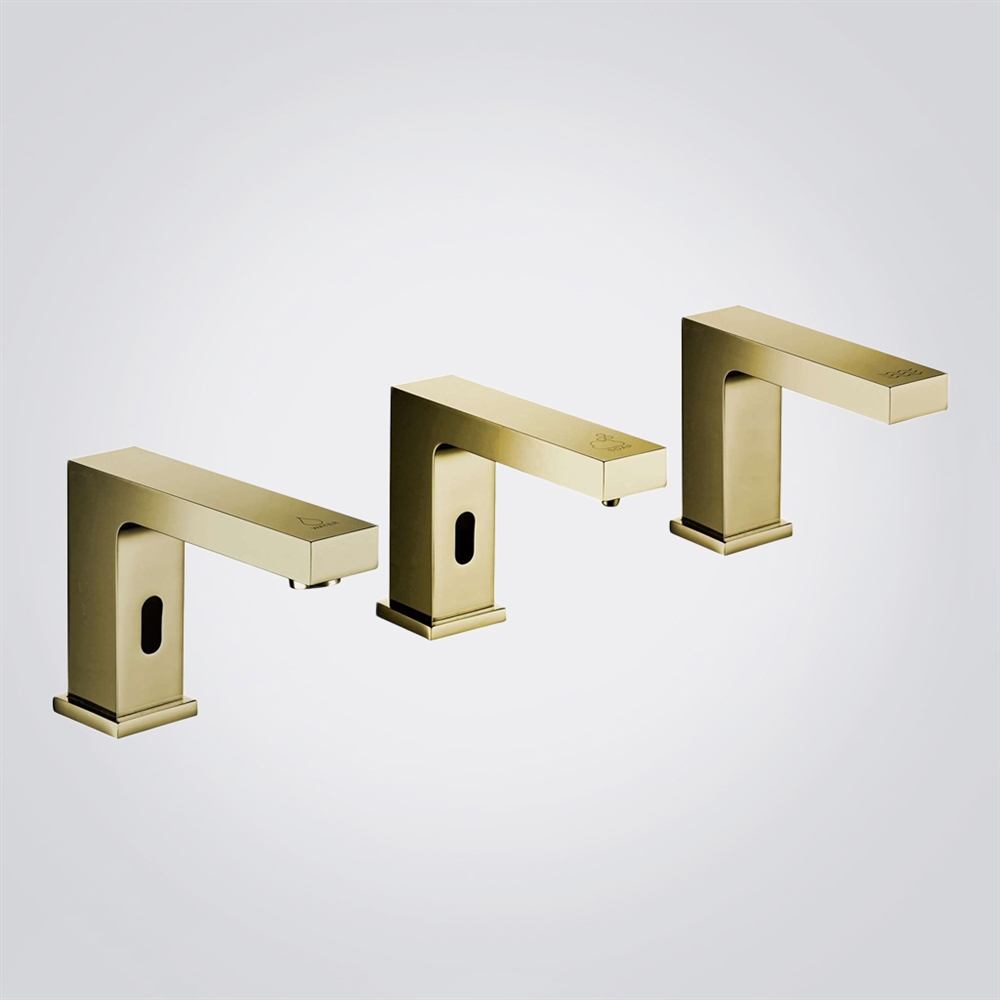 Fontana HarmonyTrio Brushed Gold Touchless Faucet Soap Dispenser and Hand Dryer