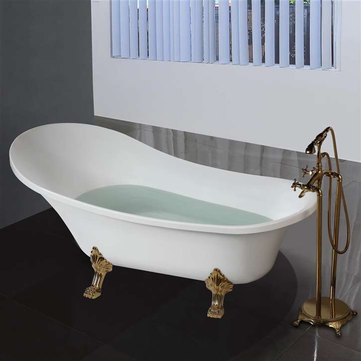 Fontana Latina White Acrylic Freestanding Indoor Bathtub with Body Jets and  Faucet