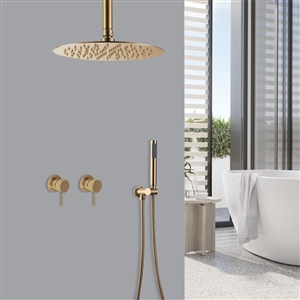 Fontana Brand vs Houzz Brushed Gold Round Headed Shower System with Handheld Shower