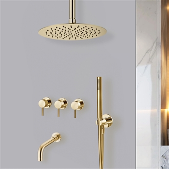 Fontana Brushed Gold Round Headed Shower System with Handheld Shower