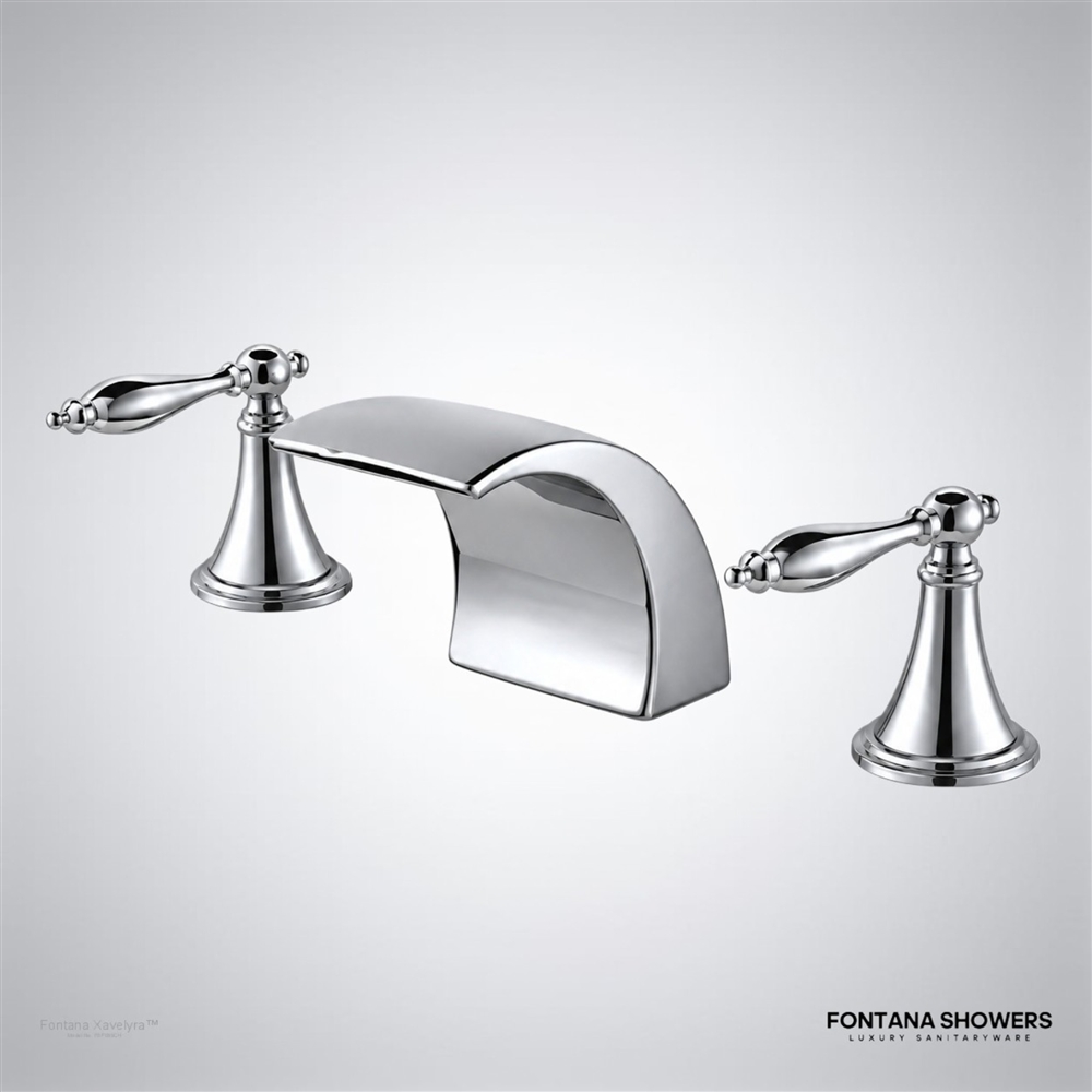 Chrome dual-handle waterfall sink faucet