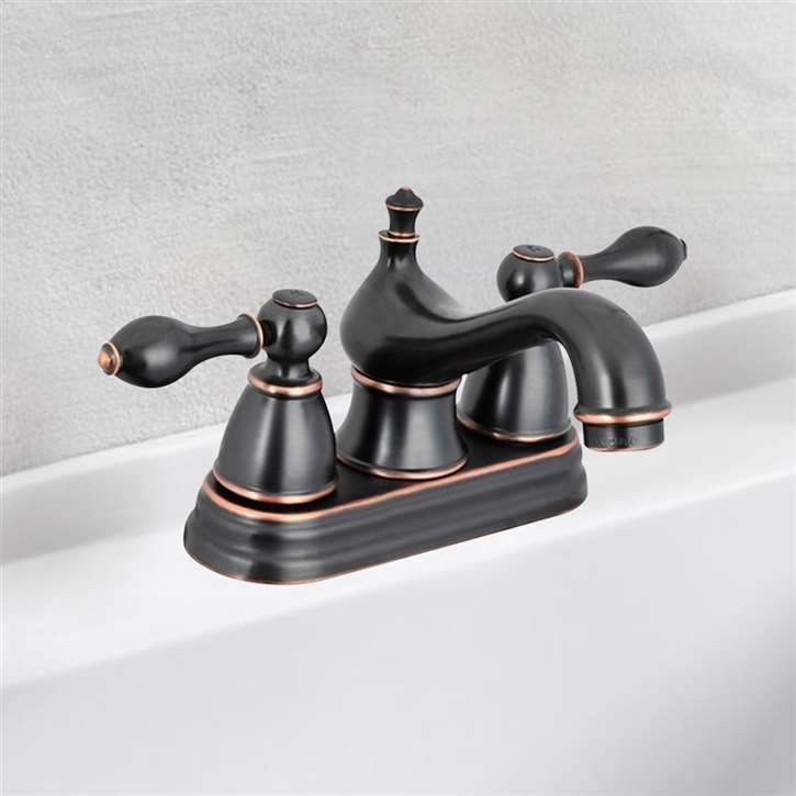 Oil rubbed bronze bathroom vanity faucet with 4-inch centerset design