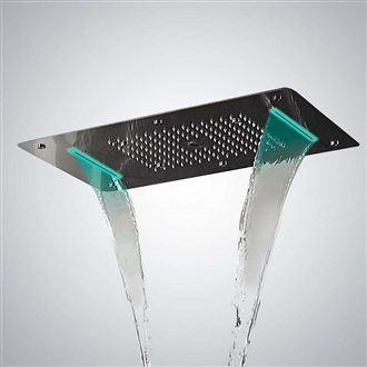 Recessed Color Changing Water Powered 28" x 16" Led Shower Head in Matte Black Finish